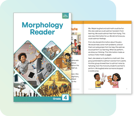 Grade 4 Morphology Reader cover and inside page spread.