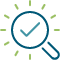 icon graphic of magnifying glass with a check mark