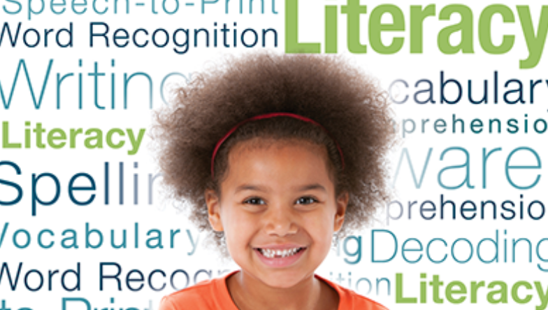 Leading for reading featured image of girl in front of words about Literacy
