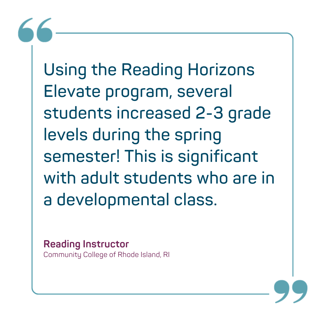 Adult Learning testimonial for Reading Horizons Elevate