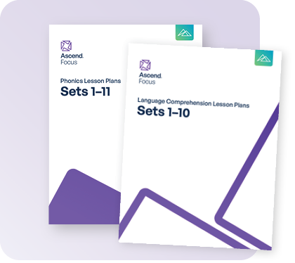Two teacher lesson plan manuals for phonics and language comprehension.