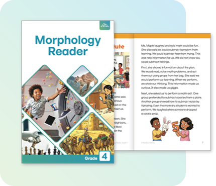 Grade 4 Morphology Reader cover and inside page spread.
