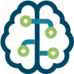 Brain icon with circuit connections representing how morphology reduces cognitive load in word learning