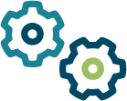 Two interlocking gear icons representing how a small set of morphemes can combine to unlock thousands of words