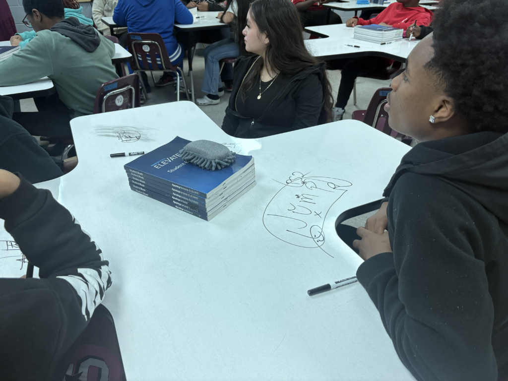 Secondary students practicing a word marking and decoding exercise during an explicit literacy lesson